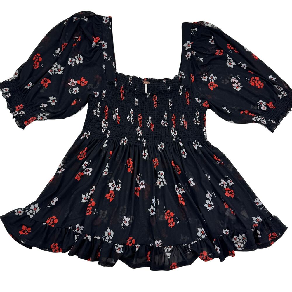 Free People Lightweight Mesh Fairy Floral Semi-Sheer Babydoll Top Women's Size M